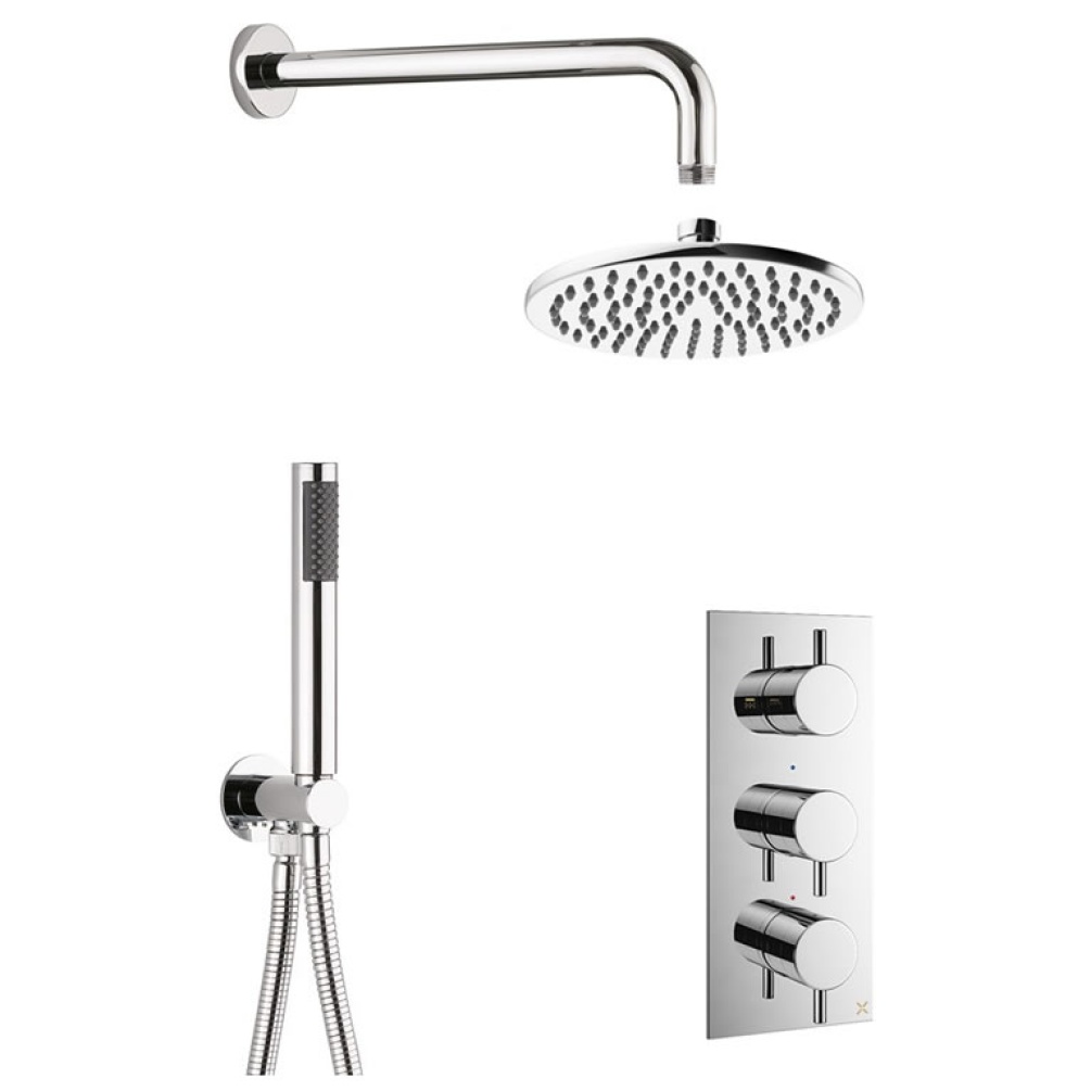 Cutout image of Crosswater MPRO Chrome 2 Outlet 3 Handle Shower Set